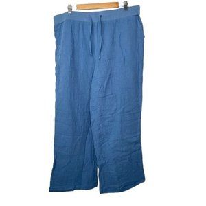 Naturals d & co women’s cotton pants wide leg light blue pull on elastic size 1X